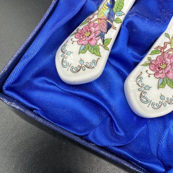 Vintage Aynsley Pembroke Fine Bone China Stainless Steel Steak Forks Bird Floral - Picture 7 of 9